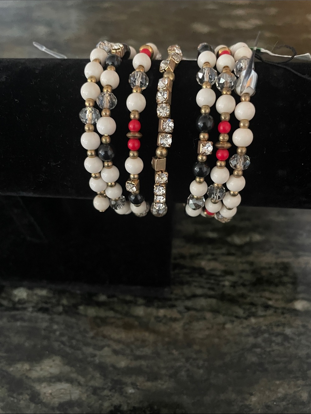 Macy's Multi-Strand Beaded Bracelet Set in White, Black, Red & Gold
